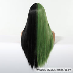 Half Forest Green Half Black Straight with Bangs 26