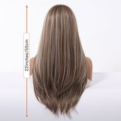 Ash Beige Blonde with Bangs Straight Layers 22