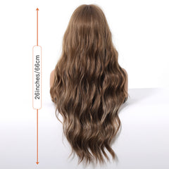 Ash Brown Blonde Highlights Long Waves with Wispy Bangs 26