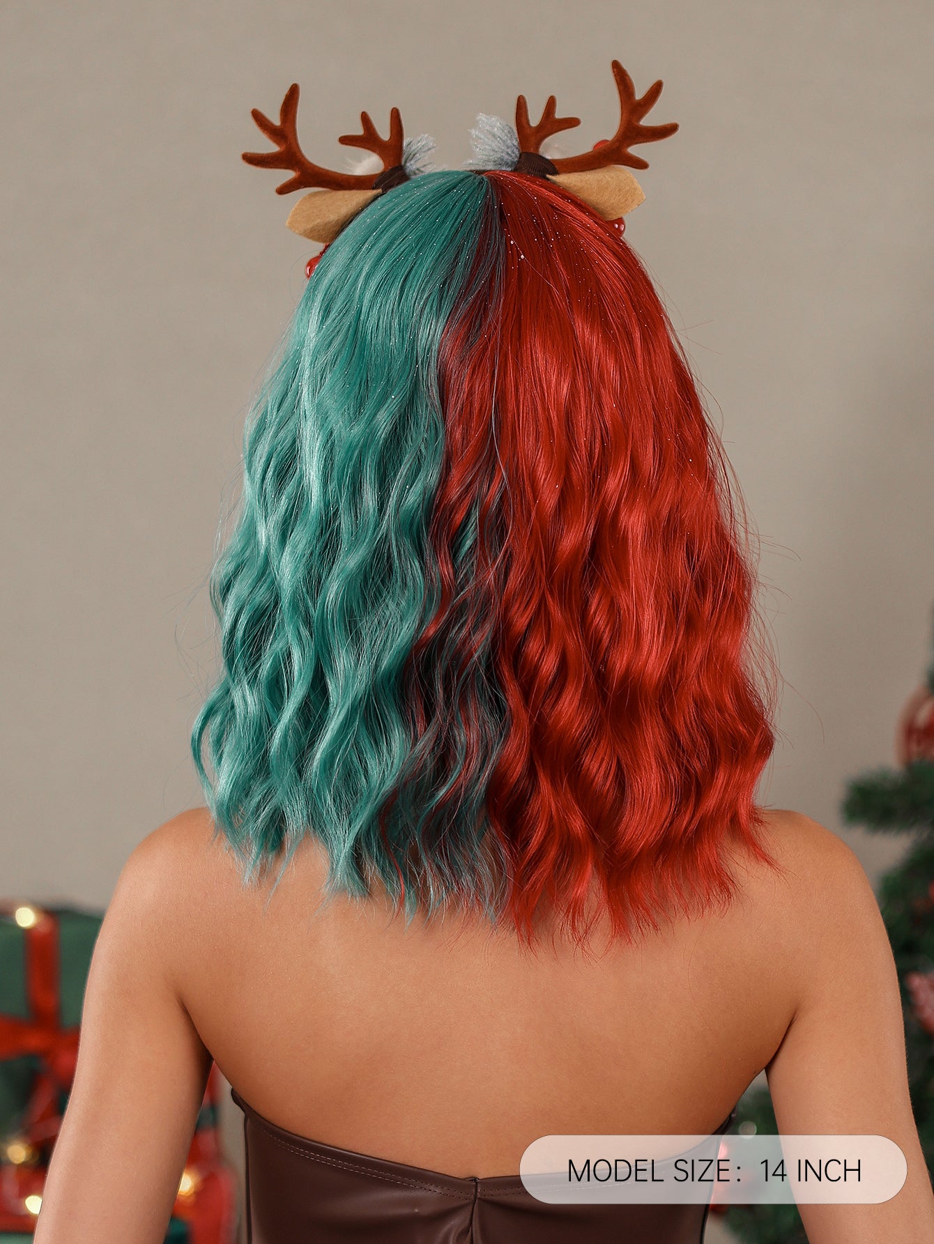 Red and Green Christmas Style Medium Wavy 14