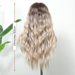 LaceFront Blonde with Brown Root Long Wavy 24