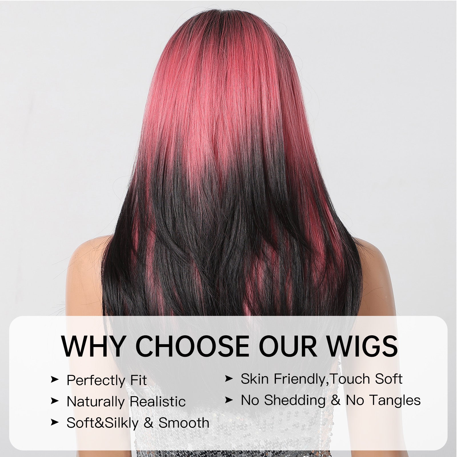 Vibrant Pink Top to Black Ends Straight Long 24