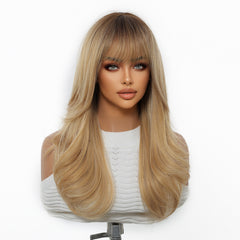 Honey Blonde Layered Wig with Airy Bangs 22