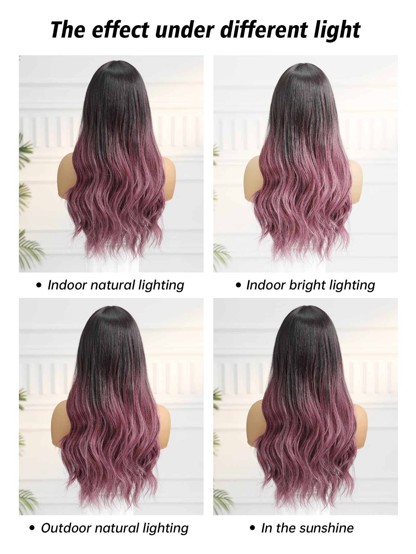 Dark Brown to Purple with Bangs Wavy Long 24