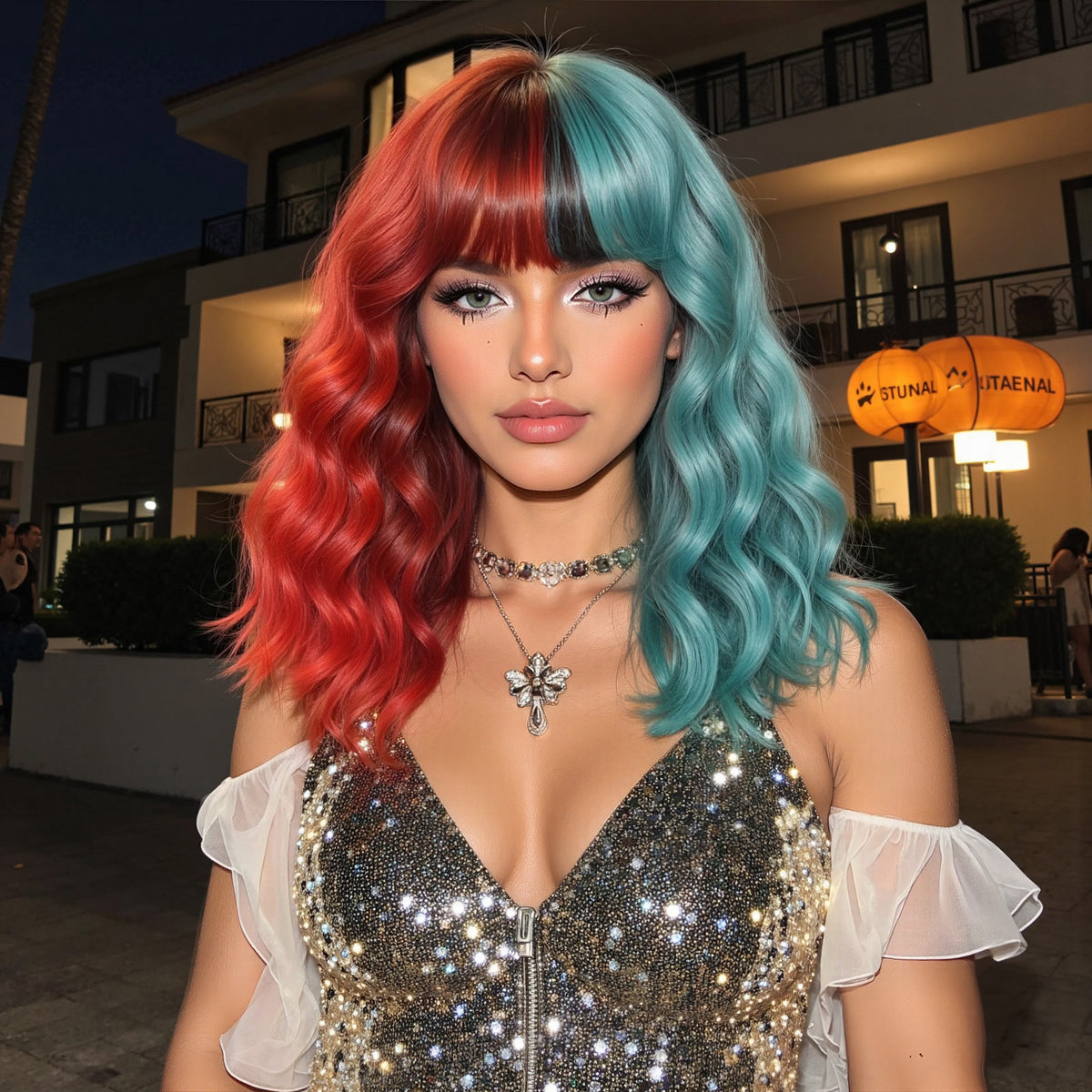 Red and Green Christmas Style Medium Wavy 14