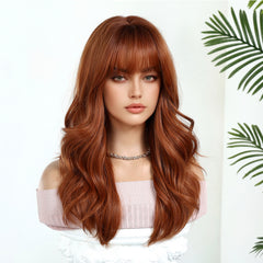 Autumn Copper Waves Wig with Wispy Bangs