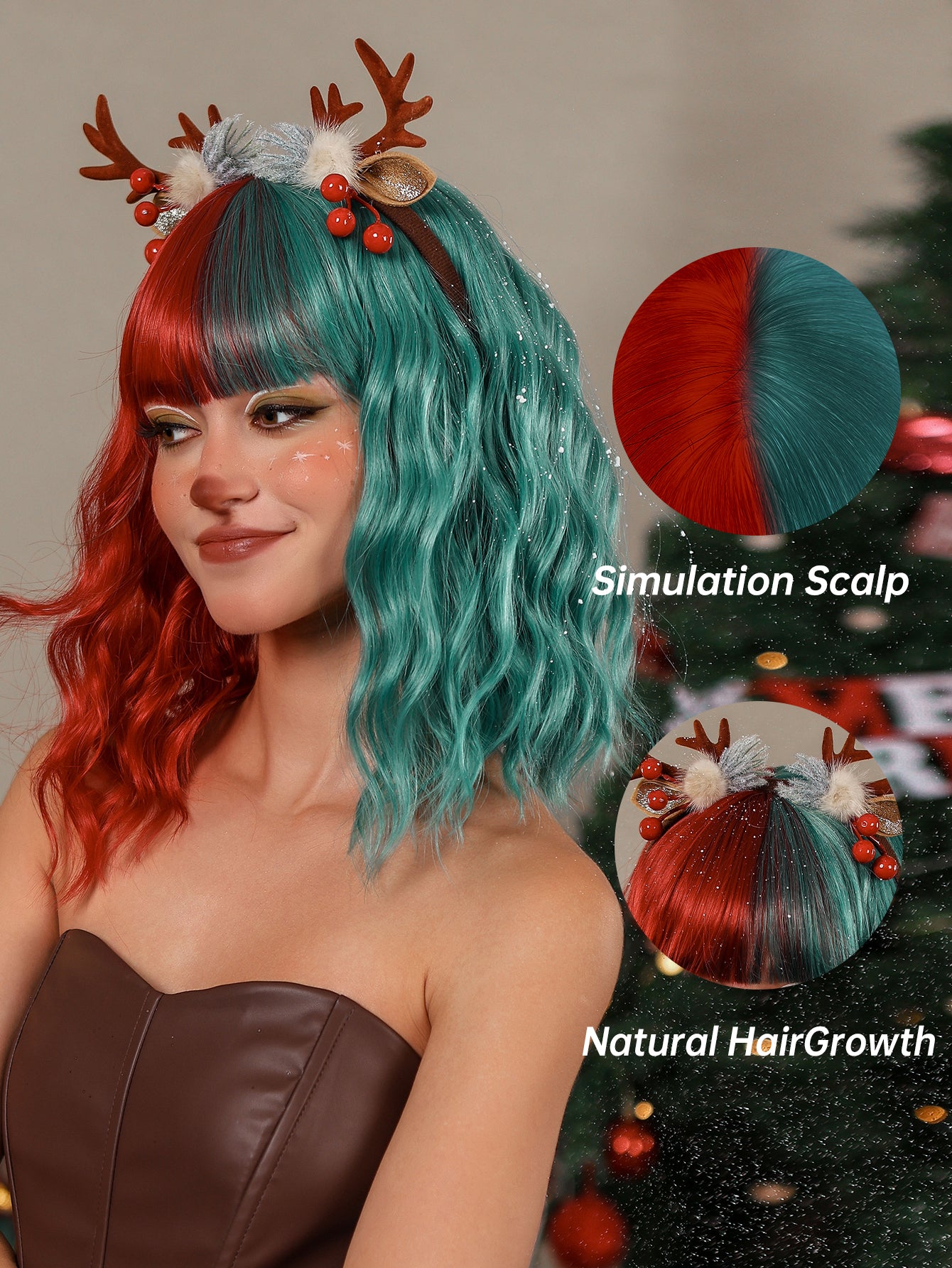 Red and Green Christmas Style Medium Wavy 14