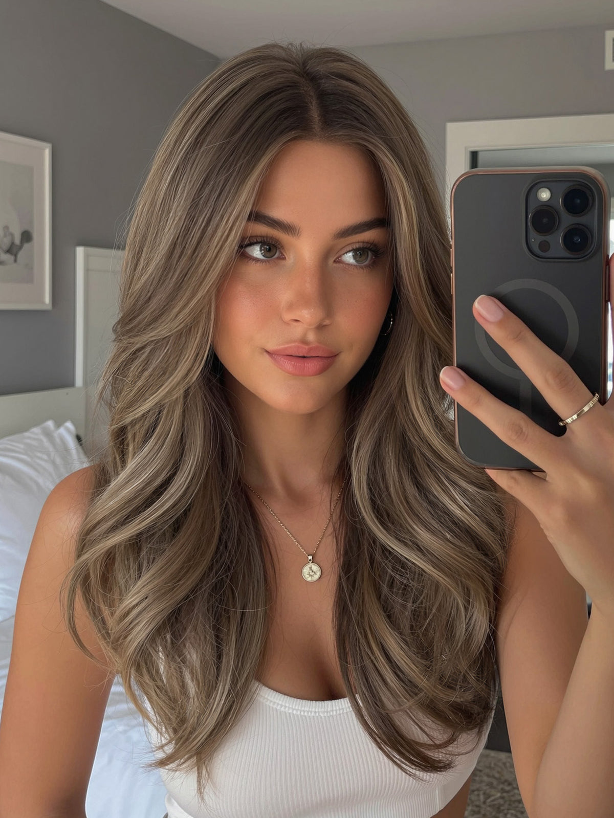 AuraTress MONO Ash Brown Long Layered Waves 22