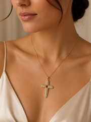 Gold Pearl Cross Necklace
