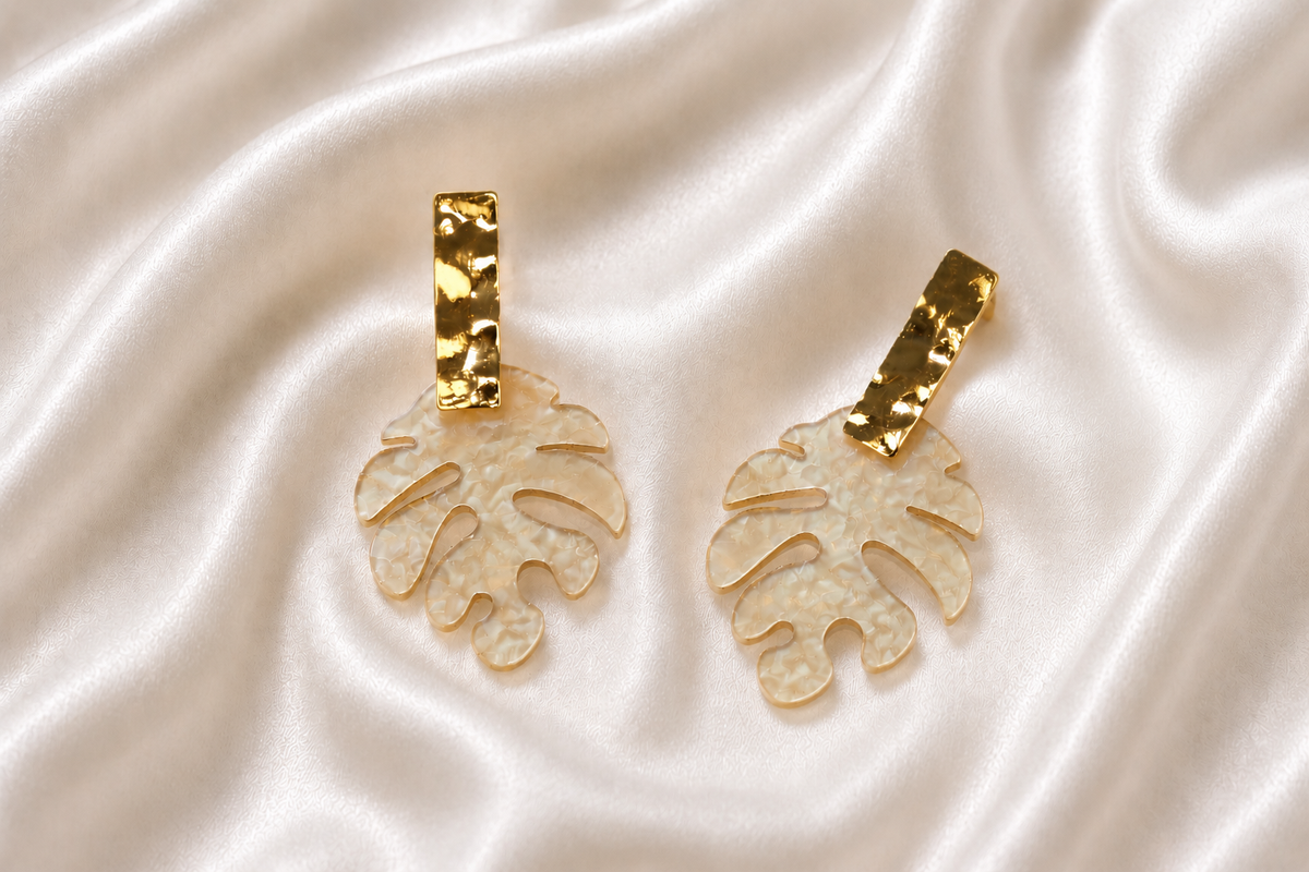 Pearl Leaf Charm Earrings