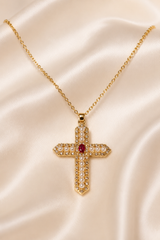 Gold Pearl Cross Necklace