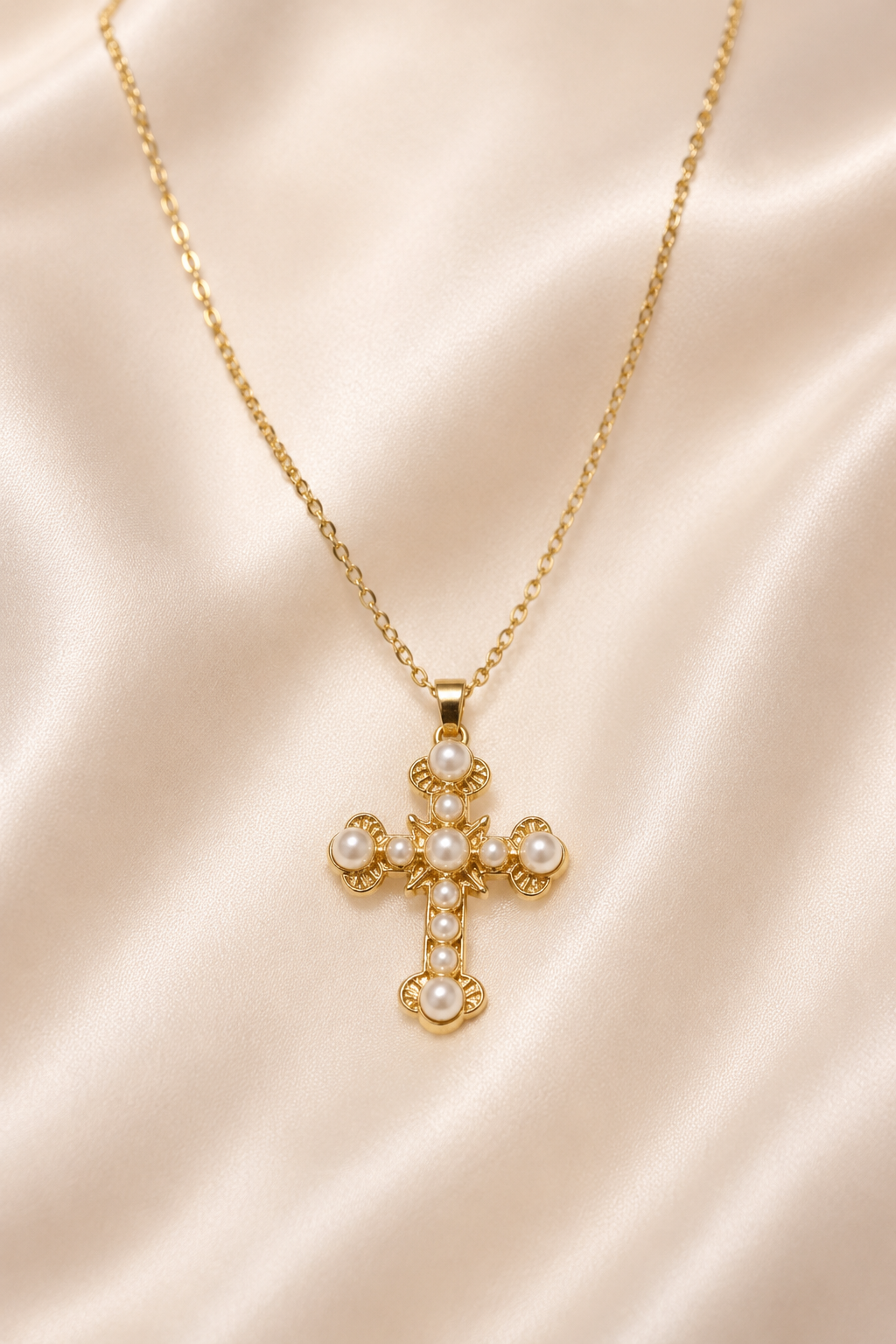 Mini Pearl Cross Necklace