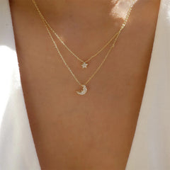 Moon & Star Necklace-Gold