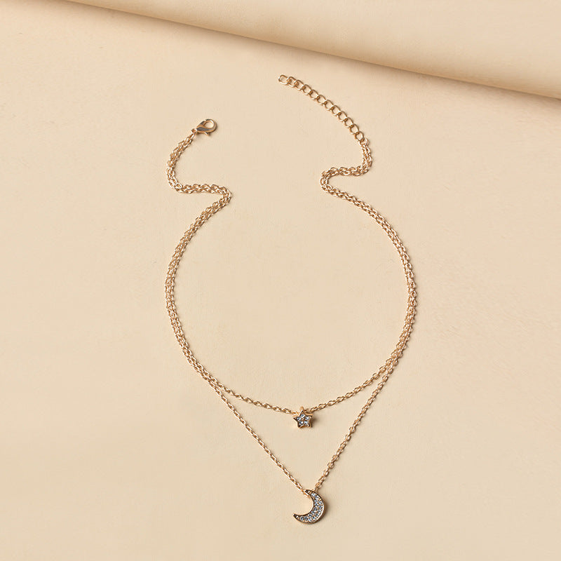 Moon & Star Necklace-Gold
