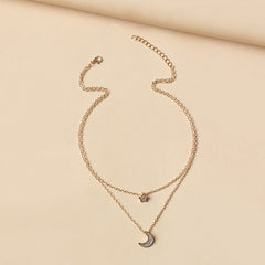 Moon & Star Necklace-Gold