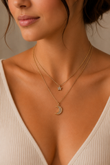 Moon & Star Necklace-Gold