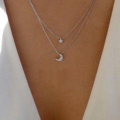 Moon & Star Necklace-Silver