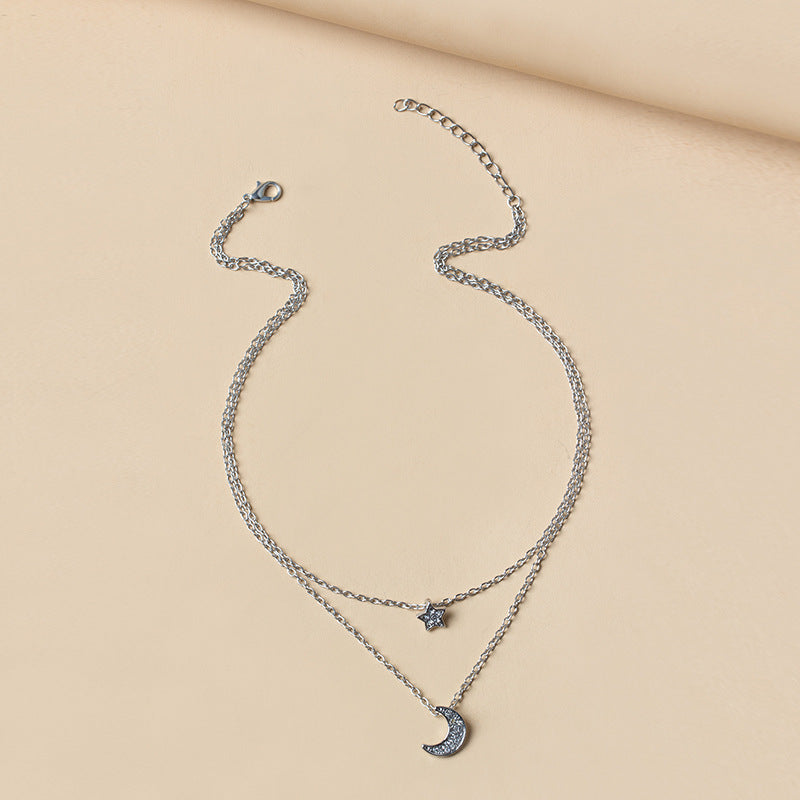 Moon & Star Necklace-Silver