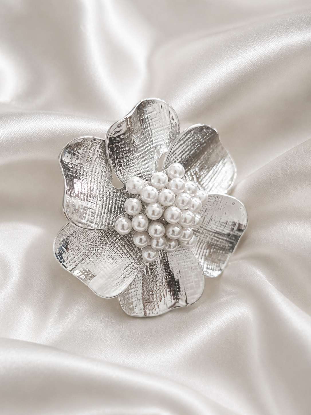Silver Blossom Pearl Ring