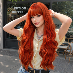 Fiery Orange with Bangs Long Waves 28