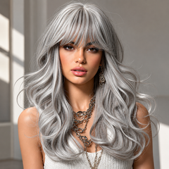 Icy Silver Glam Waves Wig with Airy Bangs 20