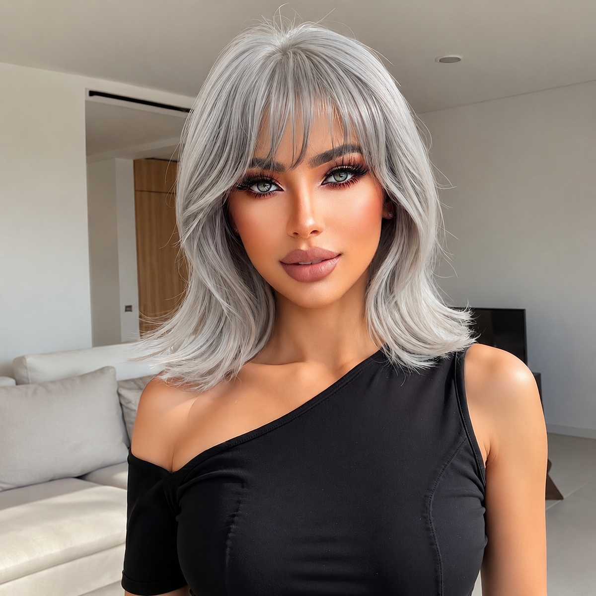 Silver Frost Layered Bob with Wispy Bangs 10
