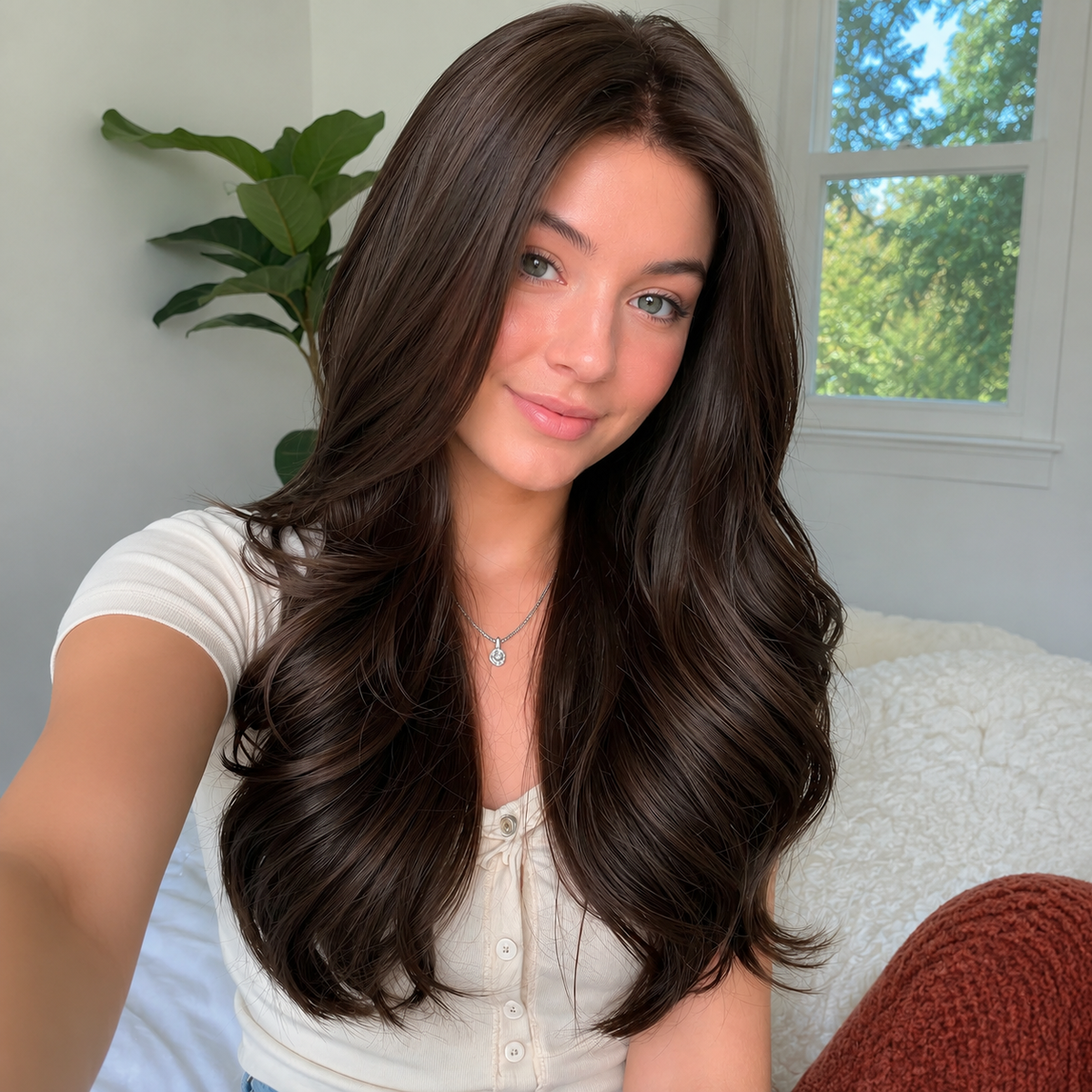 AuraTress MONO Dark Brown Long Layered Waves 22