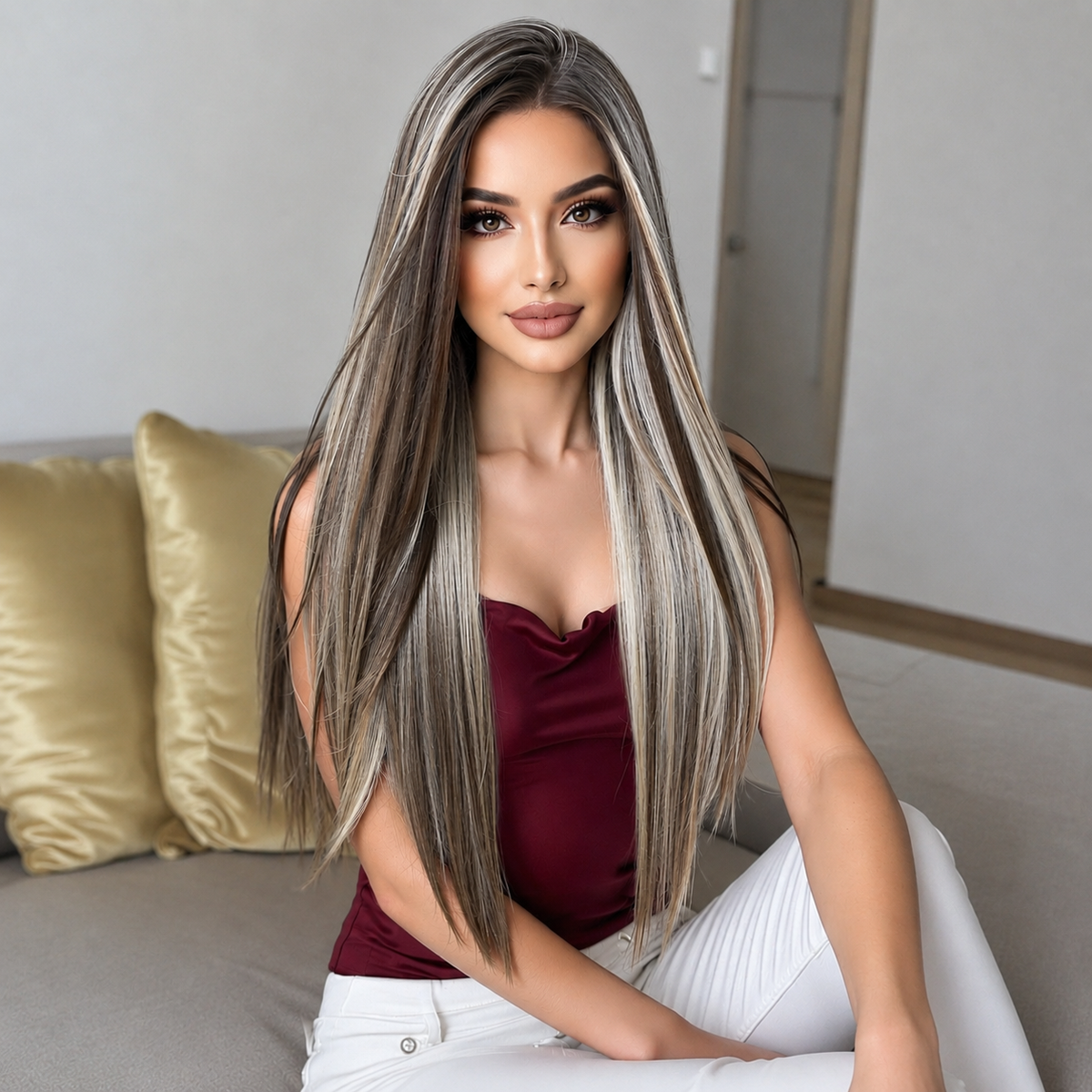 LaceFront Ash Blonde Balayage Long Straight 30