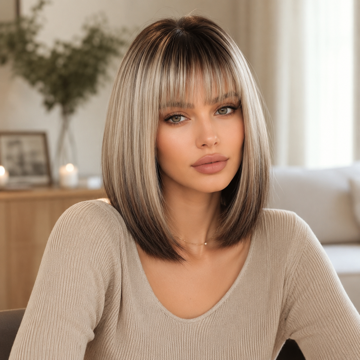 Chic Ombre  with Bangs Bob-Style Medium 12