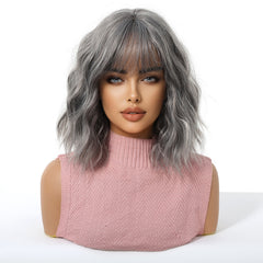 Silver Mist Textured Bob Wig with Bangs 14