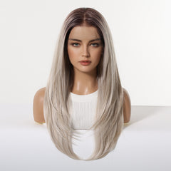 LaceFront Iced Champagne Blonde with Dark Roots Long Layered Straight 22