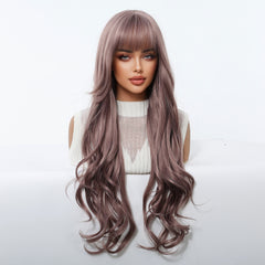Dusty Mauve Long Curls with Bangs 30