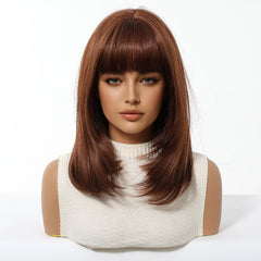 Rich Auburn Layered Bob with Full Bangs 14