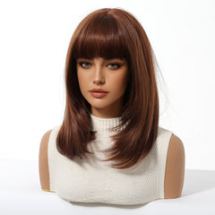 Rich Auburn Layered Bob with Full Bangs 14