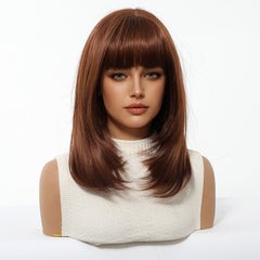 Rich Auburn Layered Bob with Full Bangs 14