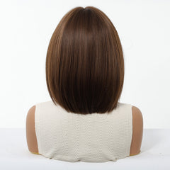 Chestnut Brown and Silver Highlights with Bangs Straight Bob 12