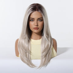 AuraTress MONO Dark Root Icy Platinum Blonde Long Layered Straight 20