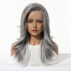 LaceFront Salt & Pepper Silver Long Layered Blowout 20