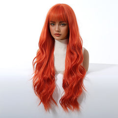 Fiery Orange with Bangs Long Waves 28