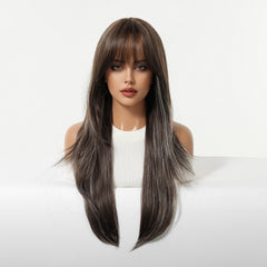 Espresso Glow Long Layered Wig with Wispy Bangs 26