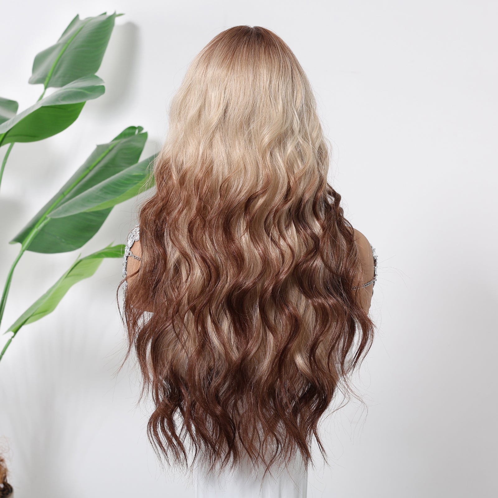 Light Blonde with Brown Top and End Wavy Long 26