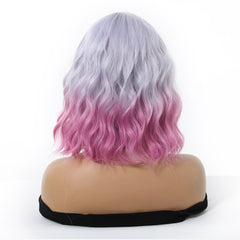Silver Lavender & Pink Ombre Short Wavy with Bangs 12