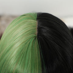 Half Forest Green Half Black Straight with Bangs 26