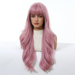 Pastel Pink with Bangs Long Waves 24
