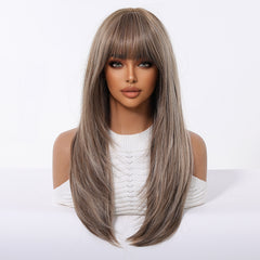 Ash Beige Blonde with Bangs Straight Layers 22