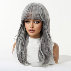 Silver Ash Layered Wig with Airy Bangs 18