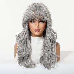 Icy Silver Glam Waves Wig with Airy Bangs 20