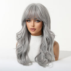 Icy Silver Glam Waves Wig with Airy Bangs 20