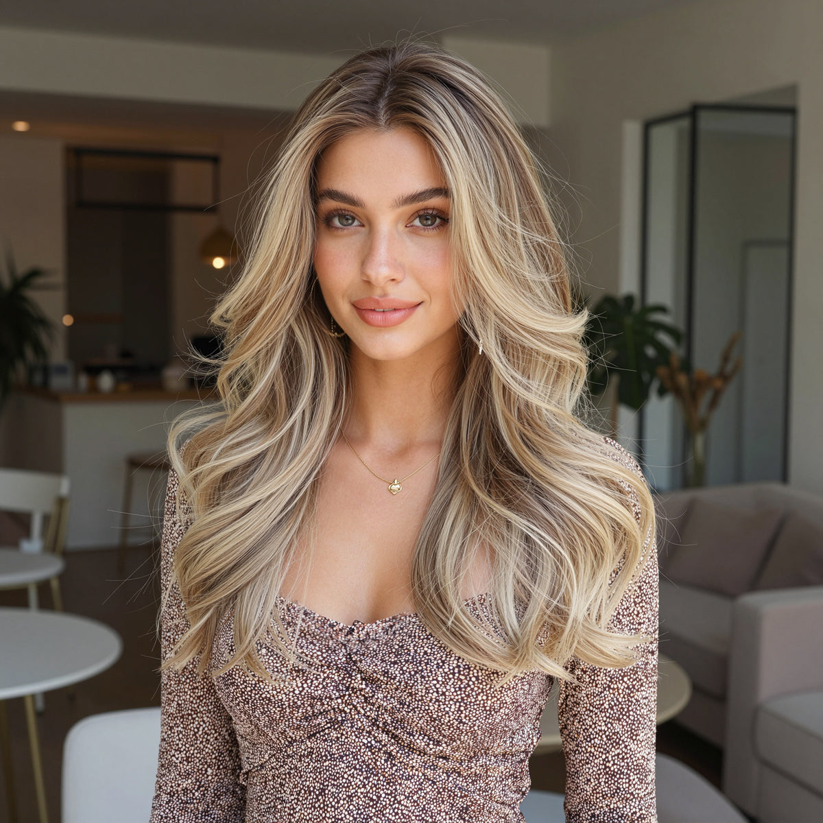 AuraTress PREMIUM BLEND Dark Root Beige Blonde Layered Blowout 18