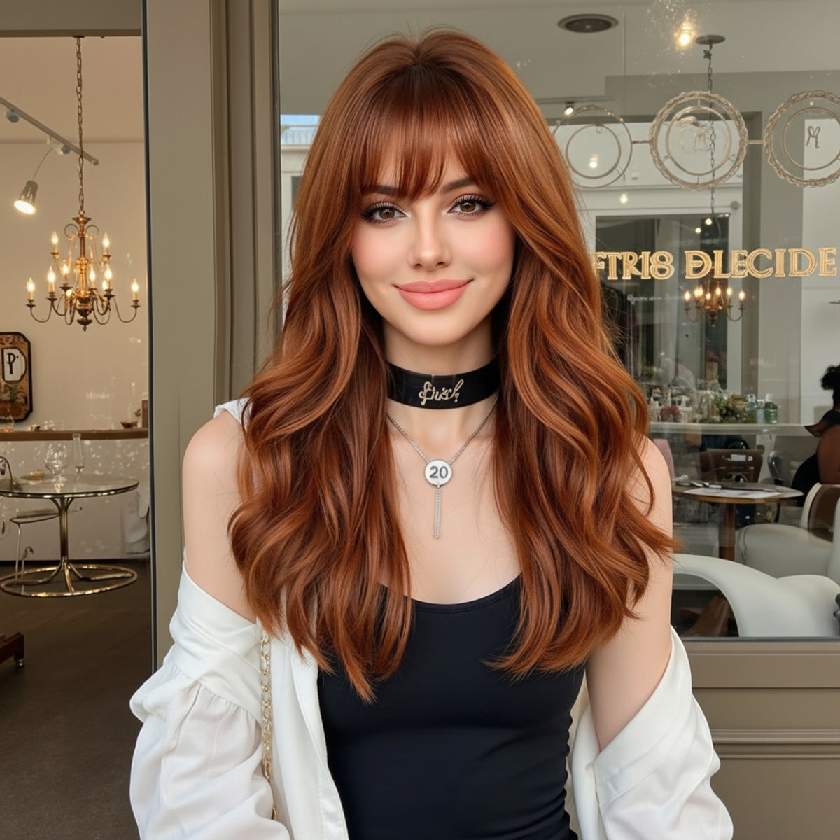 Autumn Copper Waves Wig with Wispy Bangs